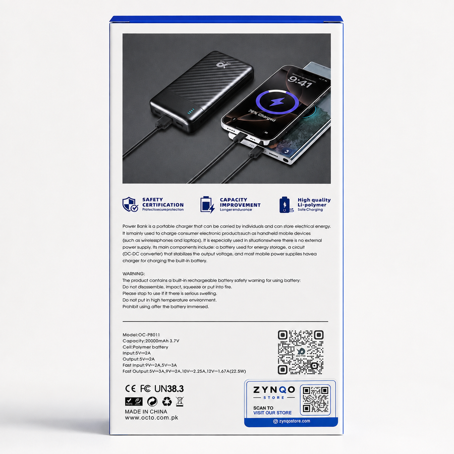 OCTO Dynamo OC-PB011 20000mAh Power Bank – 22.5W PD Super Fast Charging