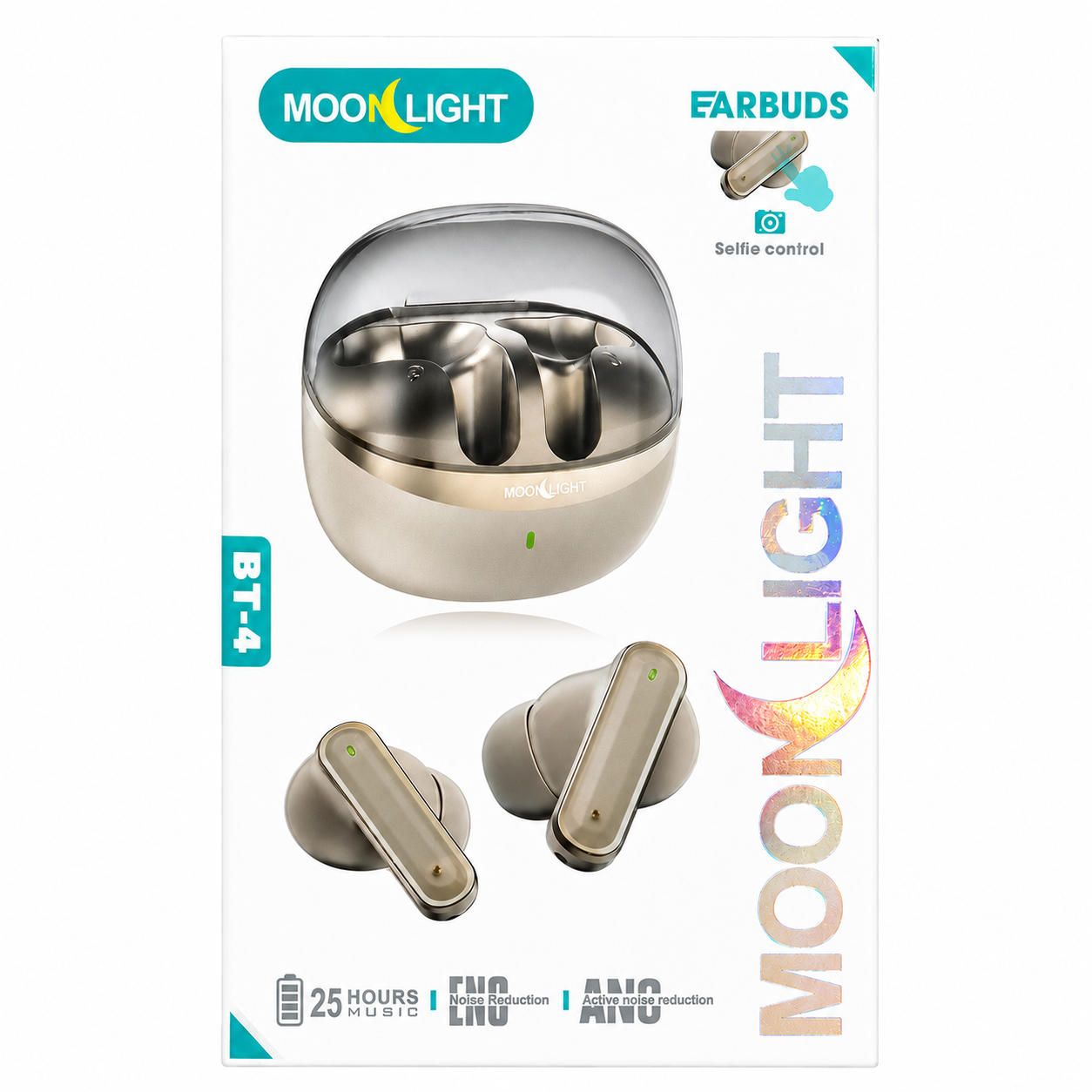 Moon Light BT-4 Wireless Earbuds – ANC + ENC Noise Reduction, 25H Music & Selfie Control