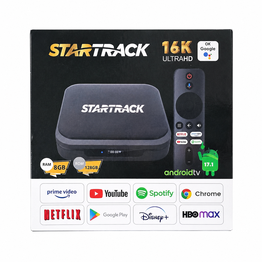 StarTrack Android TV Box 8GB RAM 128GB ROM – 16K Ultra HD, Voice Remote & Chromecast