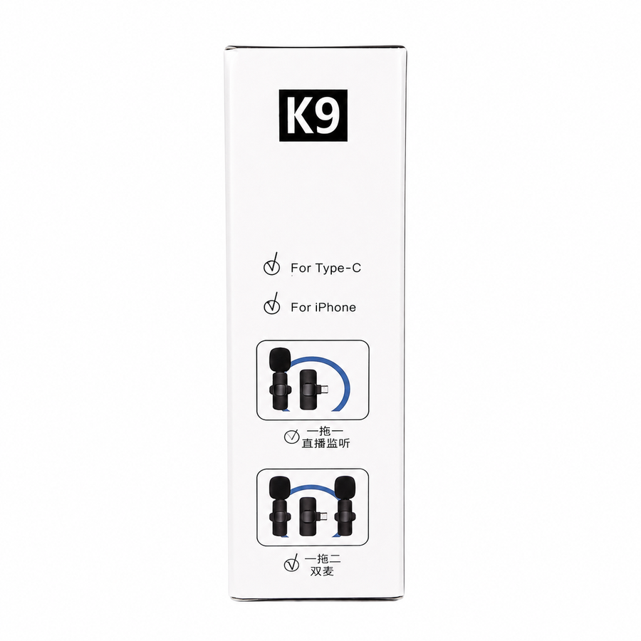 K9 Dual Wireless Lavalier Microphone – 20m Plug & Play Mic for Vlogs, Interviews & Live Streaming