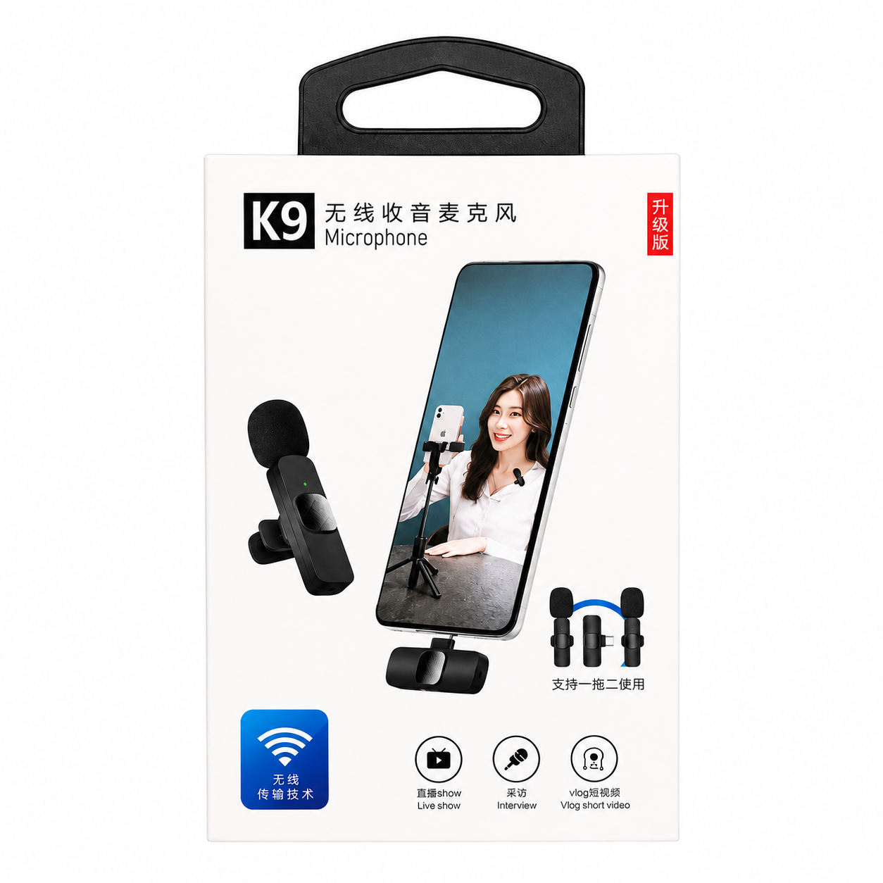 K9 Dual Wireless Lavalier Microphone – 20m Plug & Play Mic for Vlogs, Interviews & Live Streaming