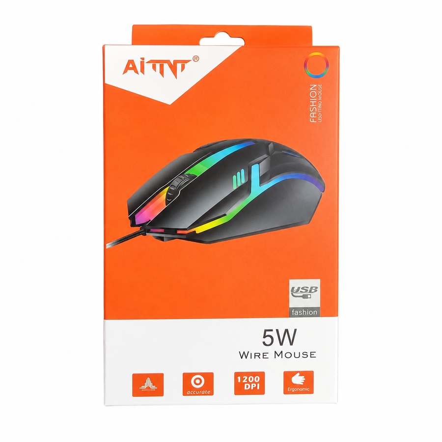 AITNT 5W Wired RGB Gaming Mouse – 1200 DPI, 16.8M Colors & Ergonomic USB Design  Product Description