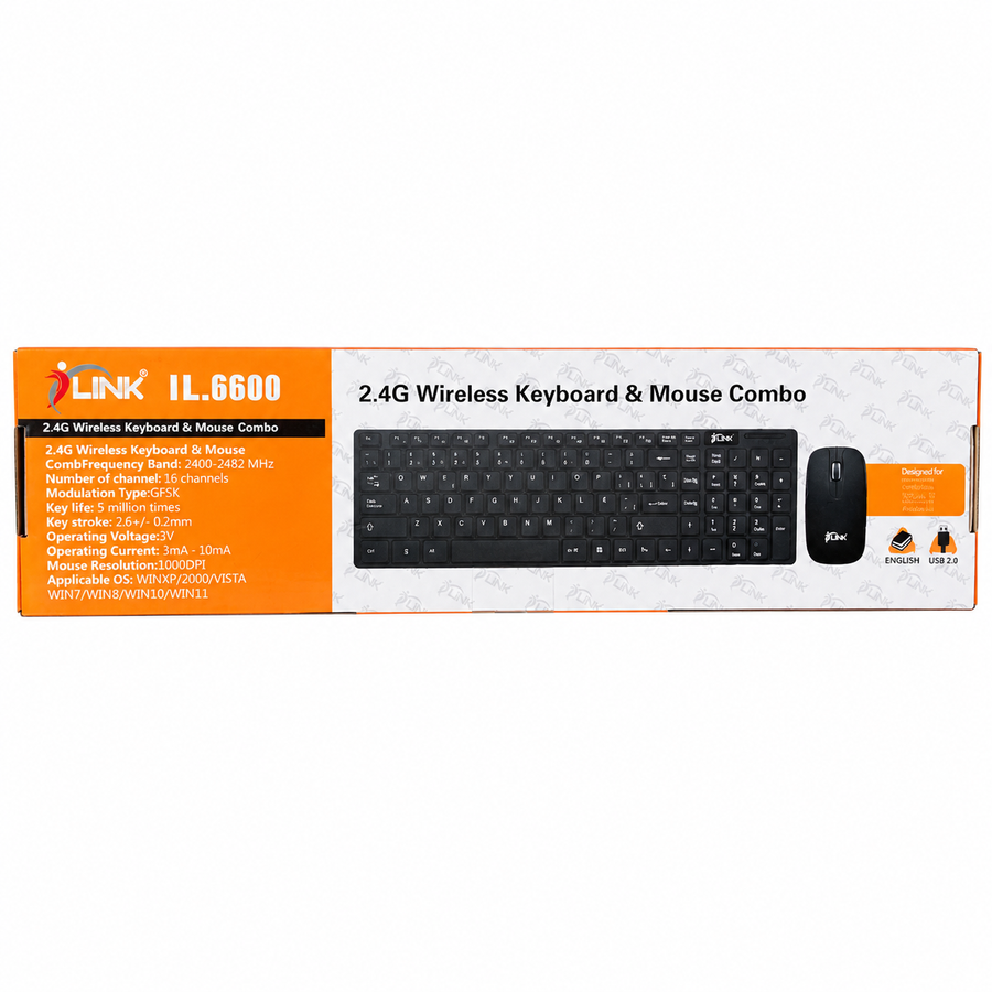 iLink IL.6600 2.4G Wireless Keyboard & Mouse Combo – Full-Size Keyboard, 10m Range & Nano USB Receiver