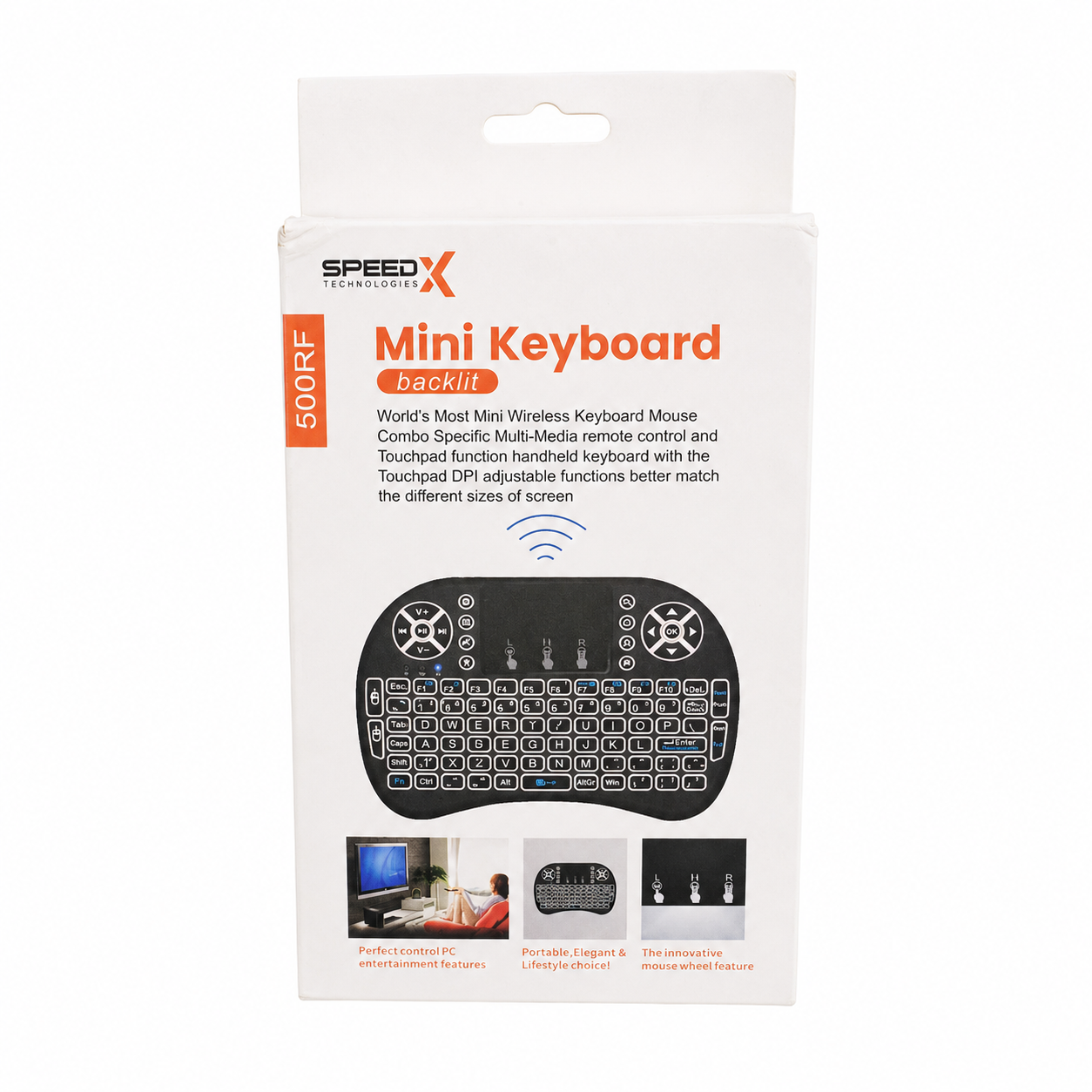 SpeedX 500RF Mini Wireless Keyboard with Touchpad – Backlit Multimedia Remote for Smart TV, Android Box & PC