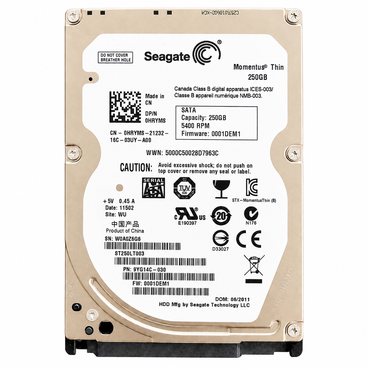 Seagate Momentus Thin 250GB 2.5-Inch SATA HDD – 5400 RPM Laptop Hard Drive ST250LT003
