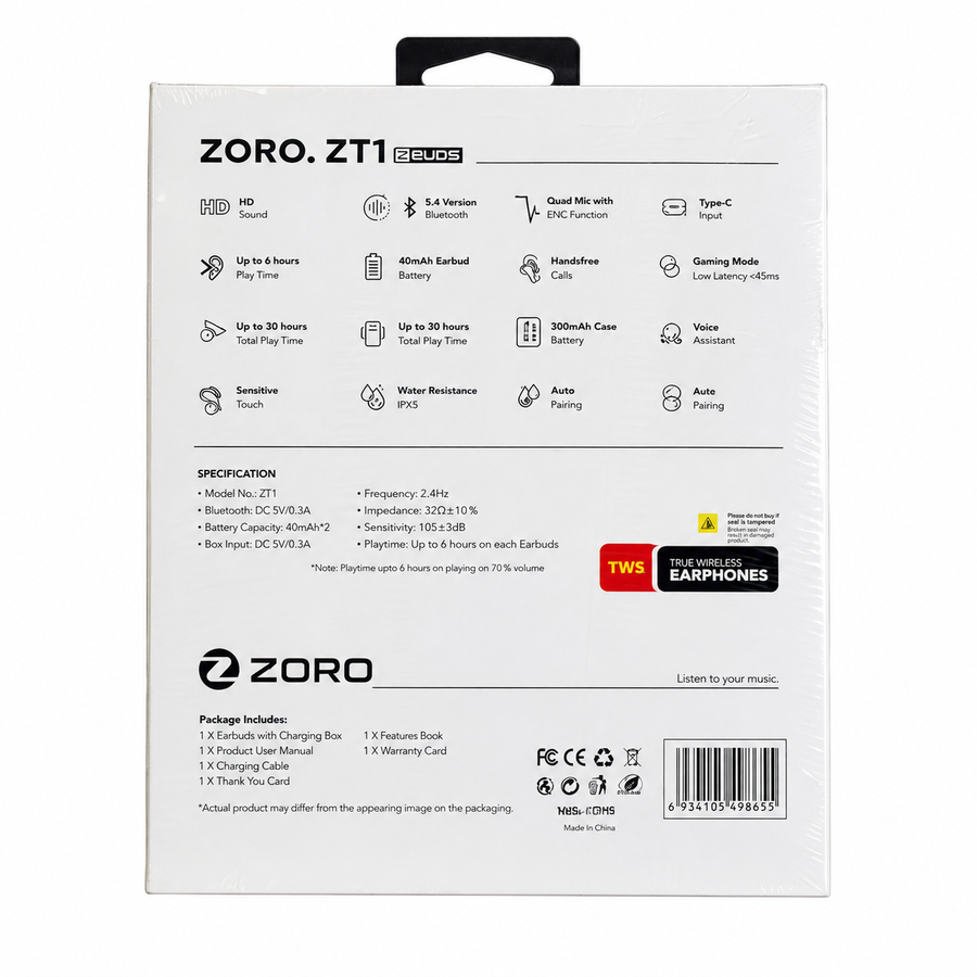 ZORO ZT1 2Buds TWS Wireless Earbuds with ENC & Gaming Mode 🎧⚡