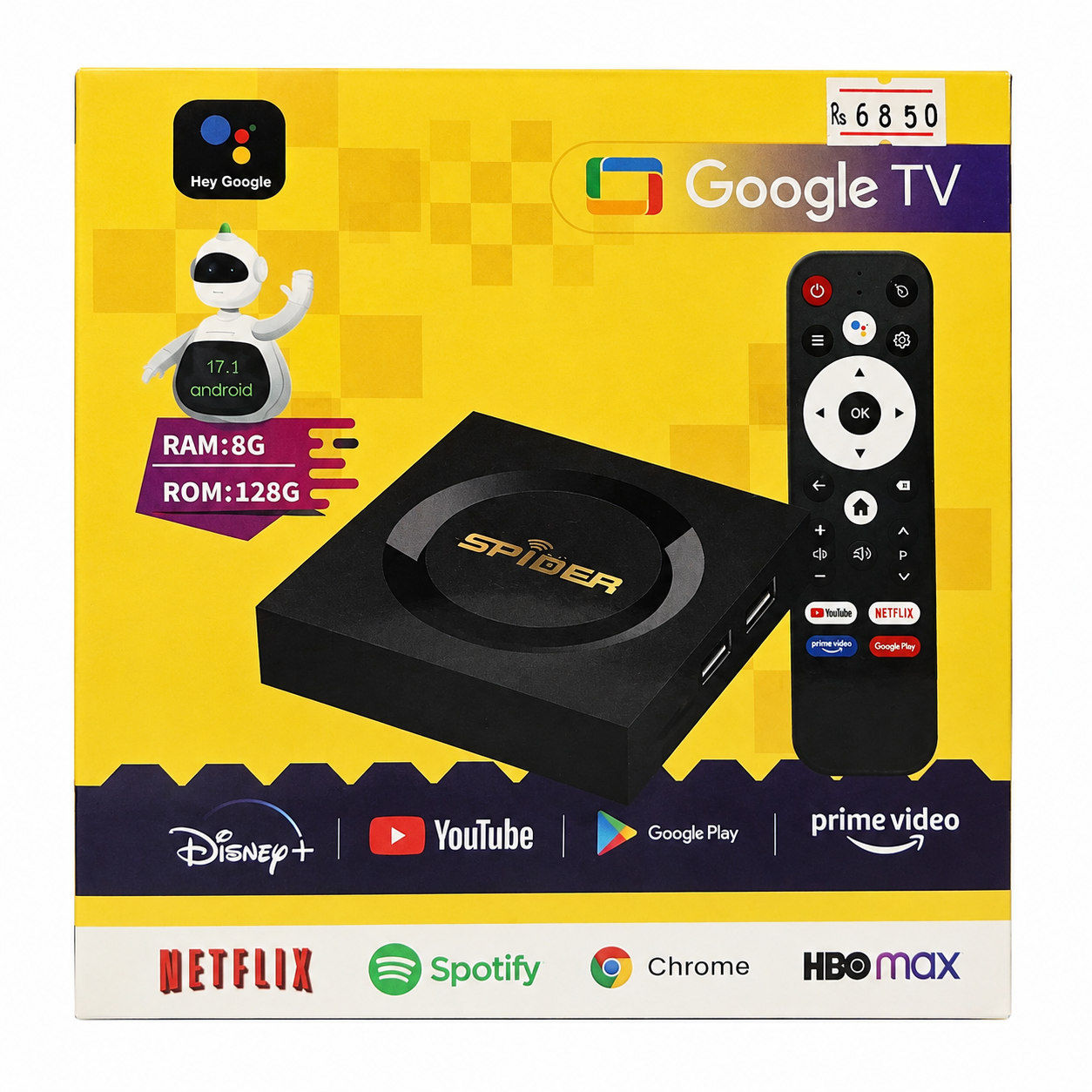 SPIDER Google TV Box 8GB RAM 128GB ROM – Android 17.1, 8K, Chromecast & Voice Remote