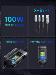HENRUSI 3-in-1 100W Fast Charging Cable – 1.2M