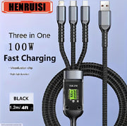 HENRUSI 3-in-1 100W Fast Charging Cable – 1.2M