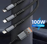 HENRUSI 3-in-1 100W Fast Charging Cable – 1.2M